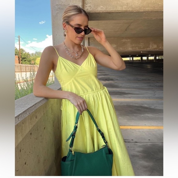 Jason Wu Spaghetti Strap V Neck Maxi Dress In Electric Lemon 17201 - Picture 1 of 12